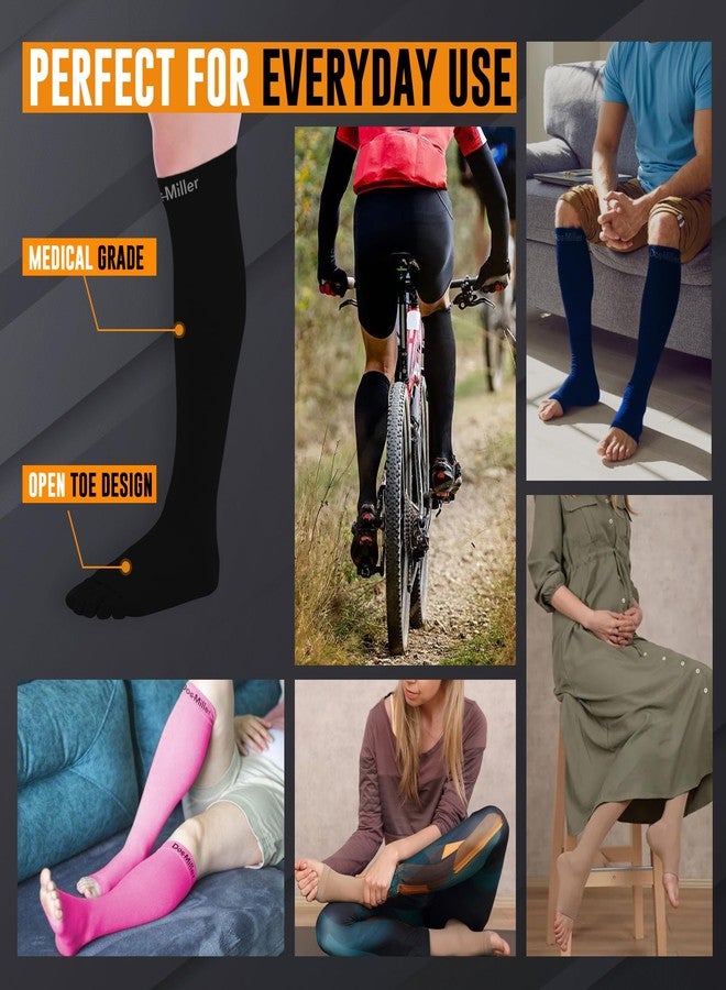 Doc Miller Open Toe Compression Socks for Men & Women, 30-40 mmHg Knee High Support, Toeless Design for Daily Leg Comfort, Breathable Nylon Spandex, 1 Pair - Image 2